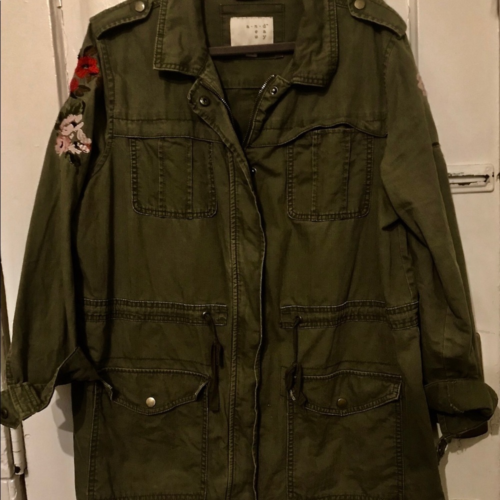 Army Green Utility Jacket with Embroidery
